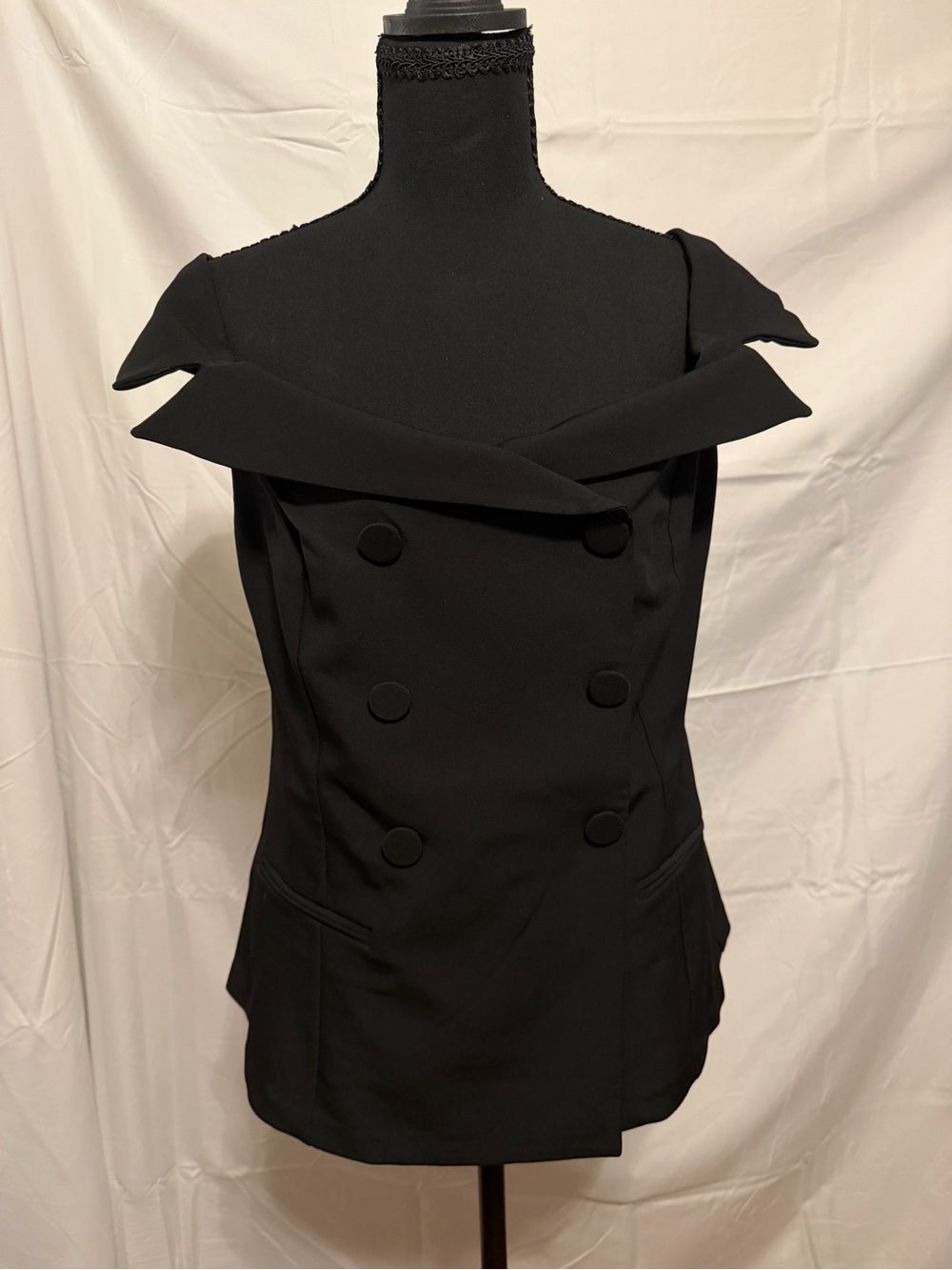 Classic Black Off-Shoulder Double-Breasted Top-A0008